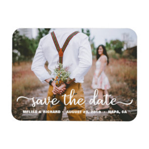 Elegantes Calligraphy Couple Foto Save the Date Magnet