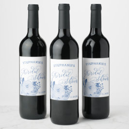 Elegantes Calligraphy Dusty Blue Brautparty Weinetikett