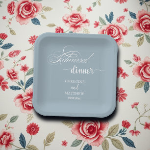 Elegantes Calligraphy Dusty Blue Probe Dinner Pappteller