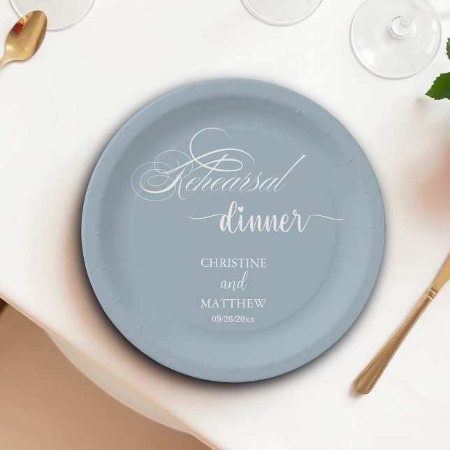 Elegantes Calligraphy Dusty Blue Probe Dinner Pappteller (Von Creator hochgeladen)