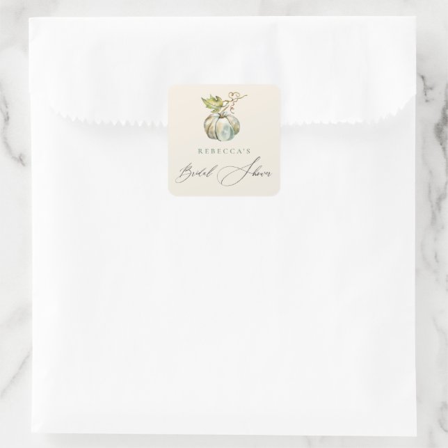Elegantes Calligraphy Fall Pumpkin-Brautparty Quadratischer Aufkleber (Tasche)