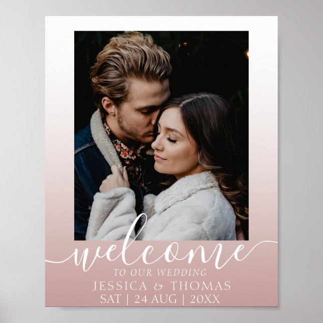 Elegantes Calligraphy Foto Rose Gold Wedding Poste Poster (Vorne)