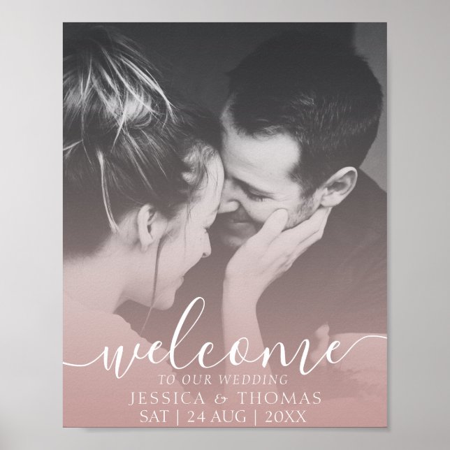 Elegantes Calligraphy Foto Rose Gold Wedding Poster (Vorne)