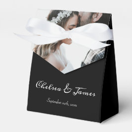 Elegantes Calligraphy Foto Wedding Party Black Geschenkschachtel
