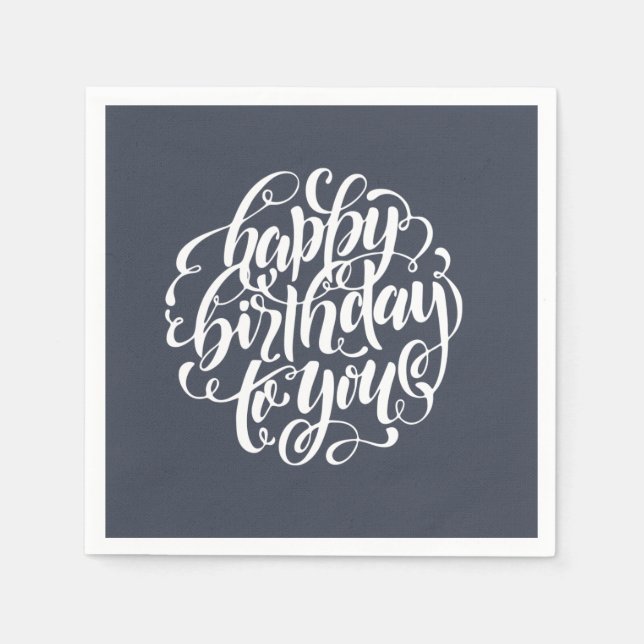 Elegantes Calligraphy Happy Birthday Party Serviette (Vorderseite)
