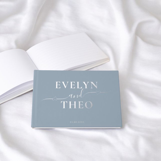 Elegantes Calligraphy Heart Blue Wedding Guest Boo Gästebuch (Von Creator hochgeladen)