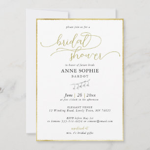 Elegantes Calligraphy Lily Valley Gold Brautparty Einladung