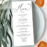 Elegantes Calligraphy Rustic Sage Green Wedding Me Menükarte<br><div class="desc">Diese individuell anpassbare Menu-Karte wurde entwickelt,  um sich mit unserer Romantik Script Hochzeitskollektion abzustimmen. Sie enthält einen Kalligrafietext mit einem klassischen Serif-Schriftart in Schwarz,  einem frostigen Salbei und einem anpassbaren Monogramm. Matching-Elemente verfügbar.</div>