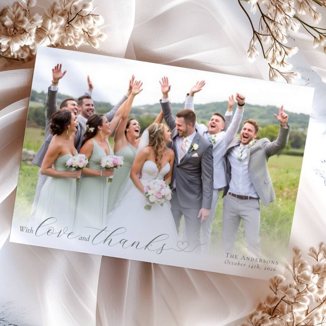 Elegantes Calligraphy Sage Green Heart Wedding Fot Dankeskarte (Von Creator hochgeladen)