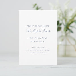 Elegantes Calligraphy Script Blue Wedding Receptio Begleitkarte