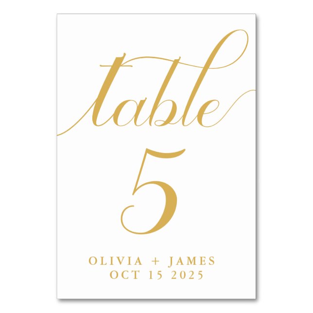 Elegantes Calligraphy Script Foto Gold Wedding Tischnummer (Vorderseite)