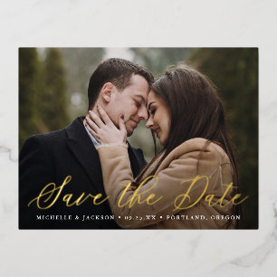 Elegantes Calligraphy Script-Foto Save the Date Folie Einladungspostkarte