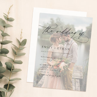 Elegantes Calligraphy Script Overlay-Foto Hochzeit Einladung
