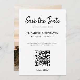 Elegantes Calligraphy Script QR Code Foto Rette Save The Date