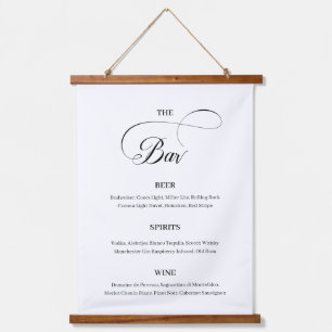 Elegantes Calligraphy Script Wedding Bar Menu Wandteppich Mit Holzrahmen