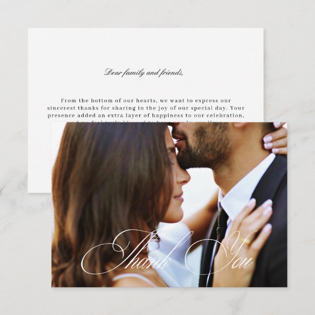 Elegantes Calligraphy Wedding Foto Dankeskarte (Vorne/Hinten)