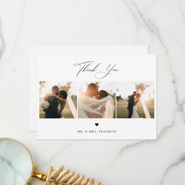Elegantes Calligraphy Wedding Foto Dankeskarte (Vorderseite/Rückseite Beispiel)