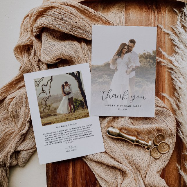 Elegantes Calligraphy Wedding Foto Dankeskarte (Von Creator hochgeladen)