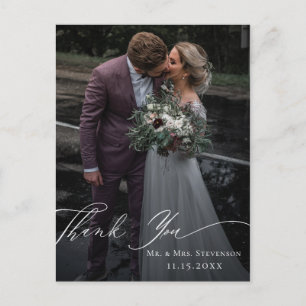 Elegantes Calligraphy Wedding Foto Vielen Dank Postkarte