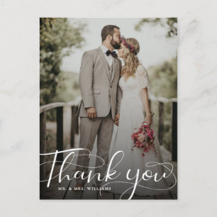 Elegantes Calligraphy Wedding Foto Vielen Dank Postkarte