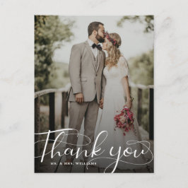 Elegantes Calligraphy Wedding Foto Vielen Dank Postkarte