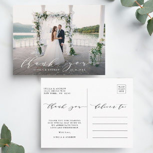 Elegantes Calligraphy Wedding Foto Vielen Dank Postkarte