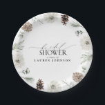 Elegantes Calligraphy Winter Greenery Brautparty Pappteller<br><div class="desc">Fügen Sie Ihrer Brautfeier eine raffinierte Touch mit diesen "eleganten Calligraphy Winter Greenery Brautparty Paper Tellers" hinzu. Diese Teller, die den Winter perfekt einprägen, bieten eine üppige Aquarellenpflanze, die mit zarten Pinecones und Blumen verwoben ist und saisonale Wärme und Charme ausstrahlt. Die elegante Kalligraphie verleiht dem Hotel einen eleganten, festlichen...</div>