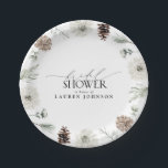 Elegantes Calligraphy Winter Greenery Brautparty Pappteller<br><div class="desc">Fügen Sie Ihrer Brautfeier eine raffinierte Touch mit diesen "eleganten Calligraphy Winter Greenery Brautparty Paper Tellers" hinzu. Diese Teller, die den Winter perfekt einprägen, bieten eine üppige Aquarellenpflanze, die mit zarten Pinecones und Blumen verwoben ist und saisonale Wärme und Charme ausstrahlt. Die elegante Kalligraphie verleiht dem Hotel einen eleganten, festlichen...</div>