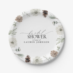 Elegantes Calligraphy Winter Greenery Brautparty Pappteller