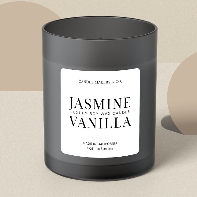 Elegantes Candle Square Label Minimalistisch Schwa Quadratischer Aufkleber (Fully editable minimalist candle jar labels, simple, yet elegant  product label design)