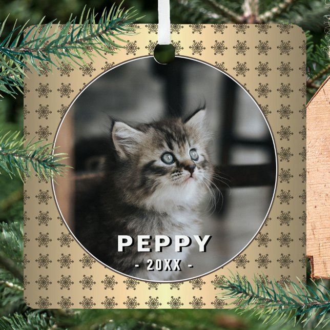 Elegantes Cat Foto Golden Snowboards Ornament Aus Metall (Von Creator hochgeladen)