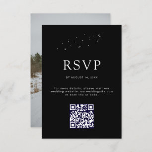 Elegantes Celestial Black QR Code Wedding Foto RSVP Karte