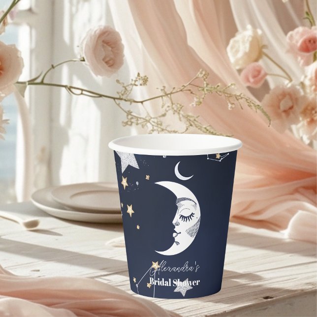Elegantes Celestial Crescent Moon Brautparty Pappbecher (Von Creator hochgeladen)