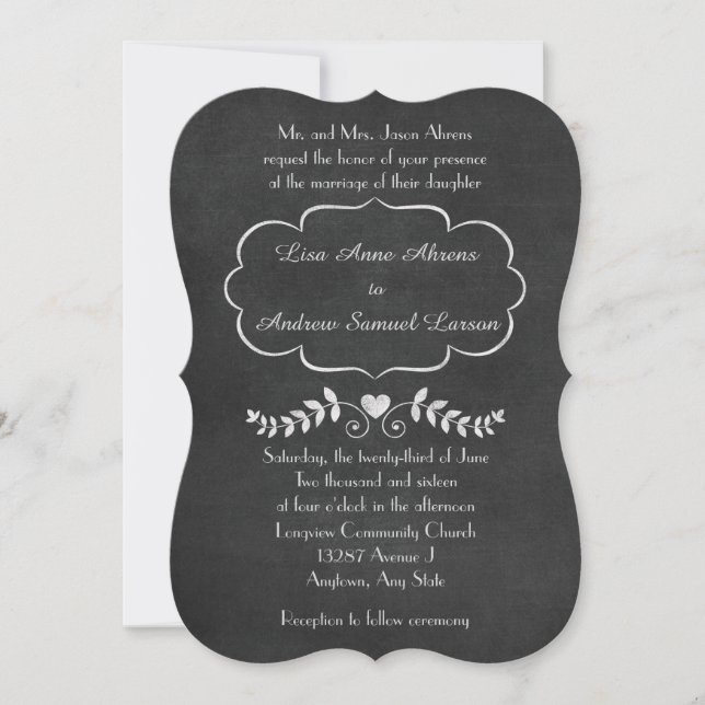 Elegantes Chalkboard feierliche Hochzeit Einladung (Vorderseite)
