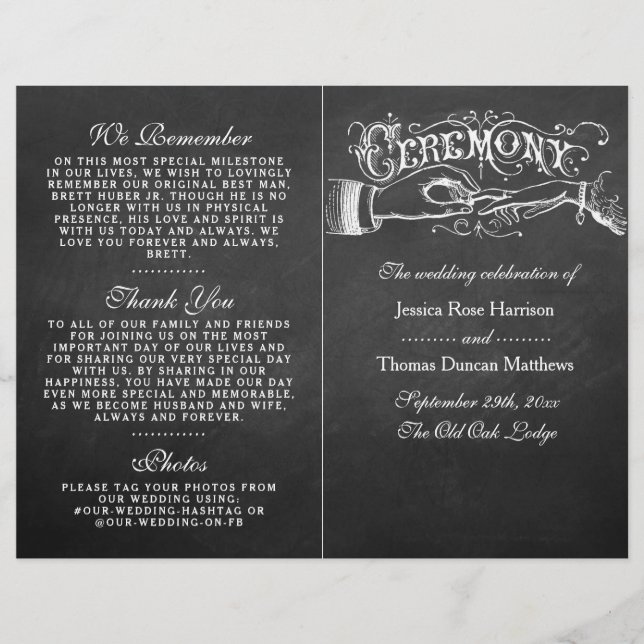 Elegantes Chalkboard Hochzeitsprogramm (Vorderseite)
