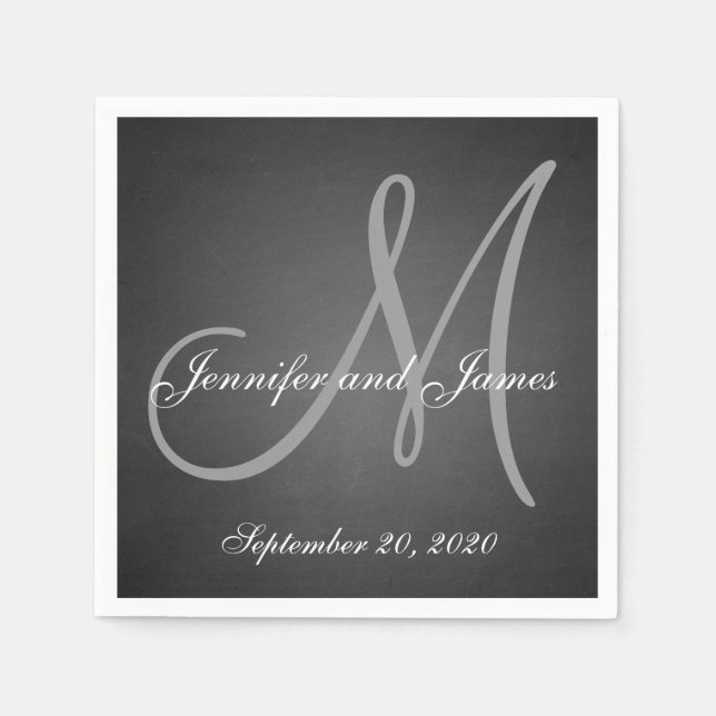 Elegantes Chalkboard Monogramm Papier Napkins Serviette (Vorderseite)