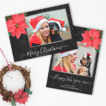 Elegantes Chalkboard Poinsettia Weihnachtsfest Fot Feiertagskarte<br><div class="desc">Elegante Poinsettia mit Chalkboard Hintergrund und Silver Rahmen Weihnachtskarte,  die Sie mit Ihrem eigenen Namen und Fotos anpassen können. Bitte ersetzen Sie die Beispieldaten durch Ihr eigenes Foto. Foto-Probe mit freundlicher Genehmigung von https://pixabay.com/es/users/yamabsm-1300729/</div>