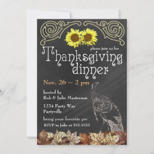Elegantes Chalkboard Türkei Sunflowers Erntedank Einladung