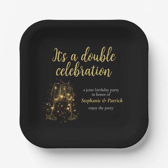 Elegantes Champagne Double Celebration Joint Party Pappteller (Vorderseite)