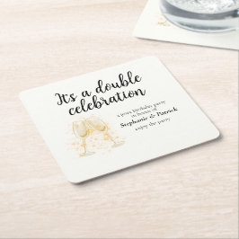 Elegantes Champagne Double Celebration Joint Party Rechteckiger Pappuntersetzer