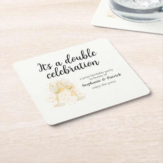 Elegantes Champagne Double Celebration Joint Party Rechteckiger Pappuntersetzer (angewinkelt)