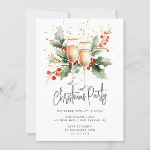 Elegantes Champagne Glass Weihnachts-Party laden e Einladung