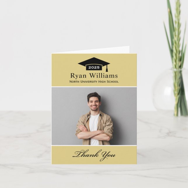 Elegantes Champagne Personalisiert Abschluss Foto Dankeskarte (Vorderseite)