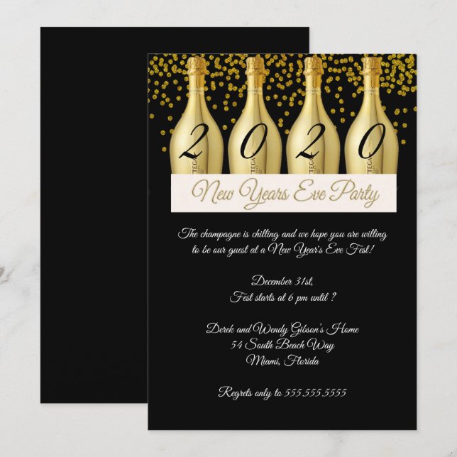 Elegantes Champagne Silvester Party Einladung (Vorne/Hinten)