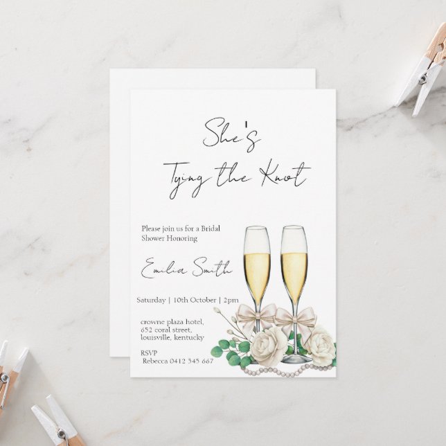 Elegantes Champagner-Brautparty Einladung (Vorderseite/Rückseite Beispiel)