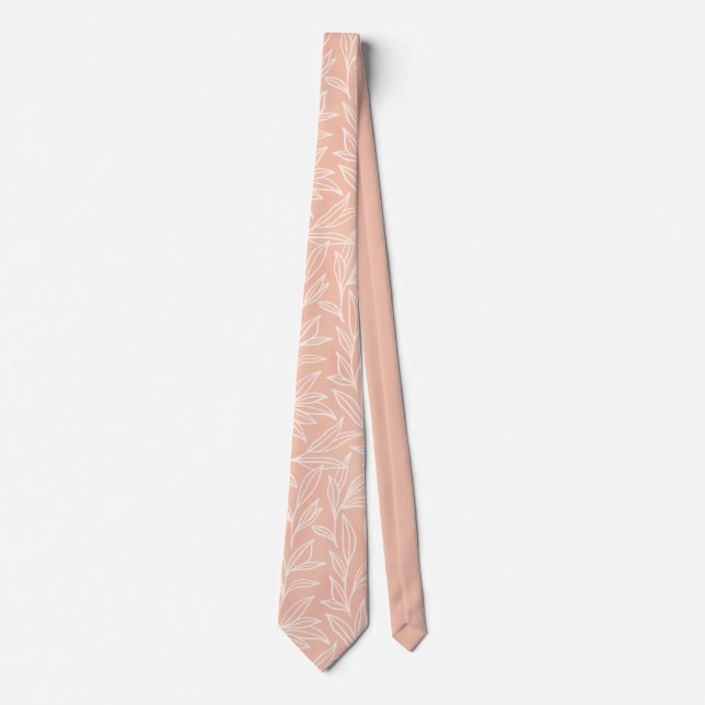 Elegantes Champagner Rosa weißes Blattmuster Krawatte (Vorderseite)