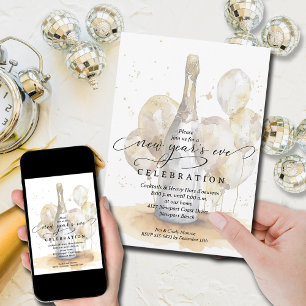 Elegantes Champagner- und Ballon-Silvester Einladung