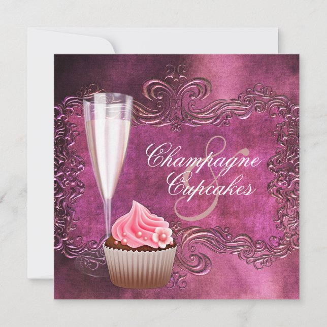 Elegantes Champagner- und Cupcake-Brautparty Einladung (Vorderseite)