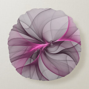 Elegantes Chaos Moderne Abstrakte Pinke Fraktal-Ku Rundes Kissen