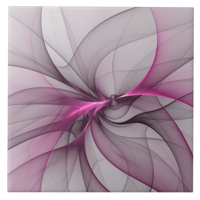 Elegantes Chaos Modernes Abstraktes Rosa Fraktal K Fliese (Vorderseite)